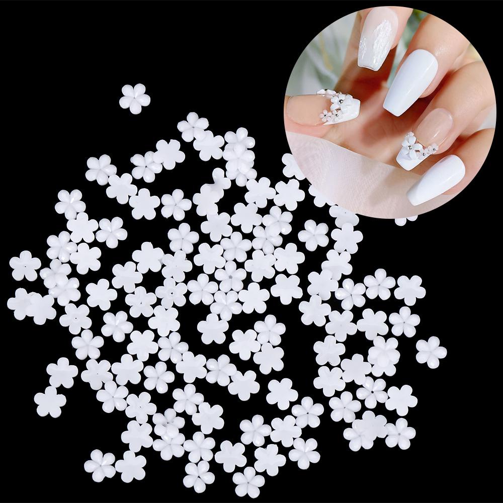 R-flower 100/500pcs Dekorasi Nail Art Bunga Putih Lucu Nail Beauty