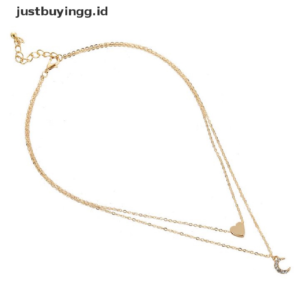 Kalung Choker Multilayer Dengan Liontin Bulan Dan Hati Untuk Wanita