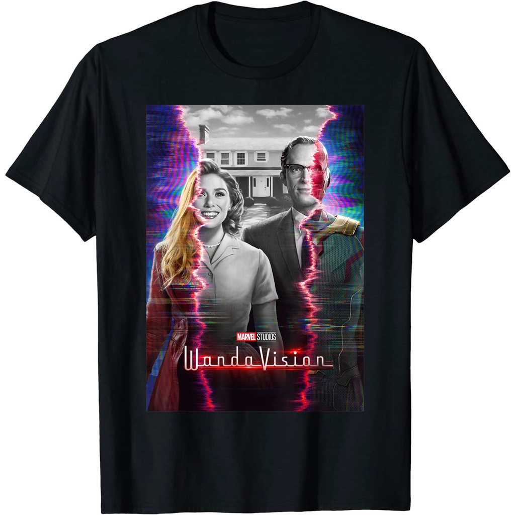 Baju Kaos Dewasa Marvel WandaVision Scarlett With & Vision Glitch Poster T-Shirt