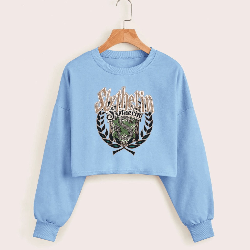 Sweater crop wanita SLYTHERIN baju croptee cewek murah