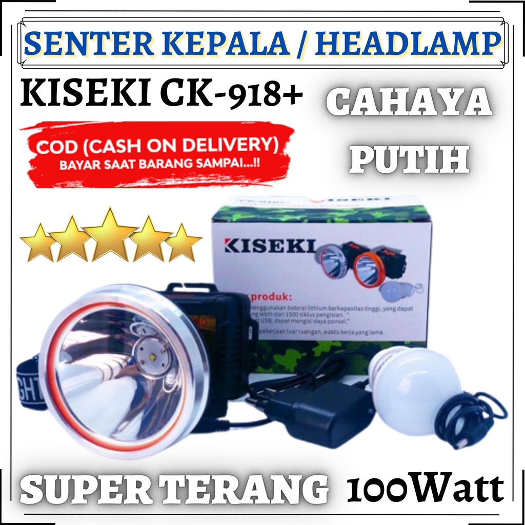 Senter Kepala Kiseki CK-918+ 100W - Headlamp Outdoor 100 Watt Kiseki CK 918 / Senter Kepala LED Headlamp Kiseki CK918 100 WATT - Senter Outdoor | FMS