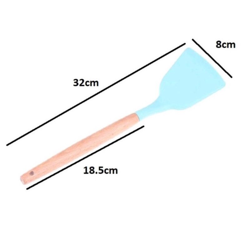 Sodet sutil gagang kayu polos warna - spatula anti panas - alat masak murah lucu