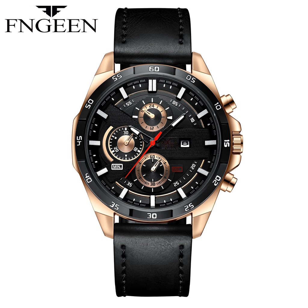 Original FNGEEN 216 Jam Tangan Pria Kulit Sport Santai Quartz Original Anti Air Watch Premium