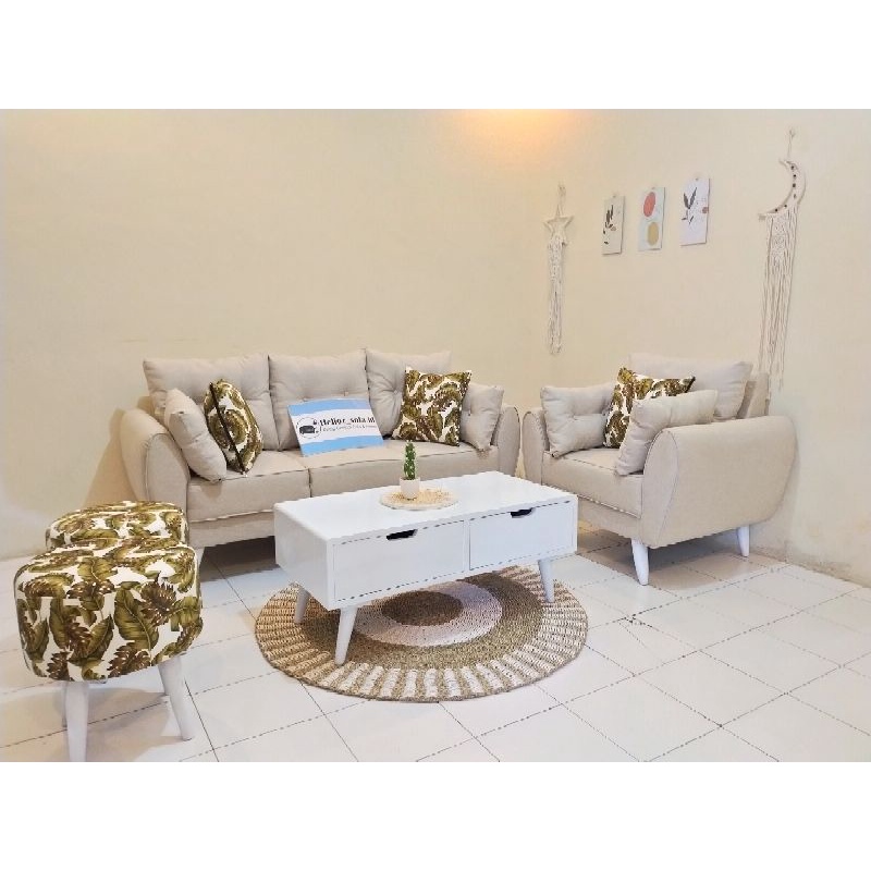 Sofa retro 3 1 set meja dan stool