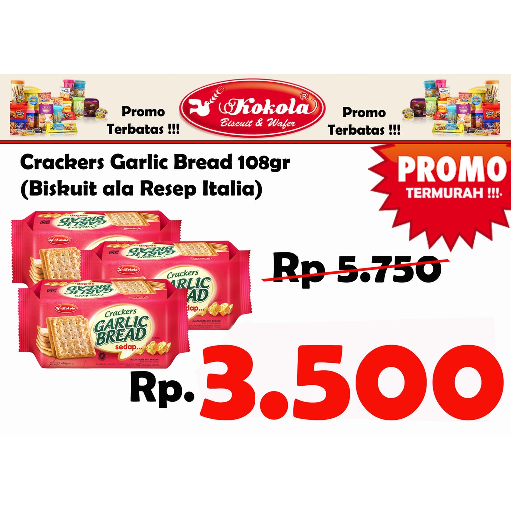 

Biskuit Crackers Garlic Bread 108gr Kokola (Biskuit Rasa Bawang Resep Italia)