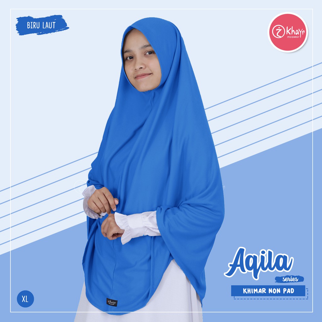 Kerudung Panjang Wanita - Hijab Syari Aqila Non Pet Warna Biru Laut