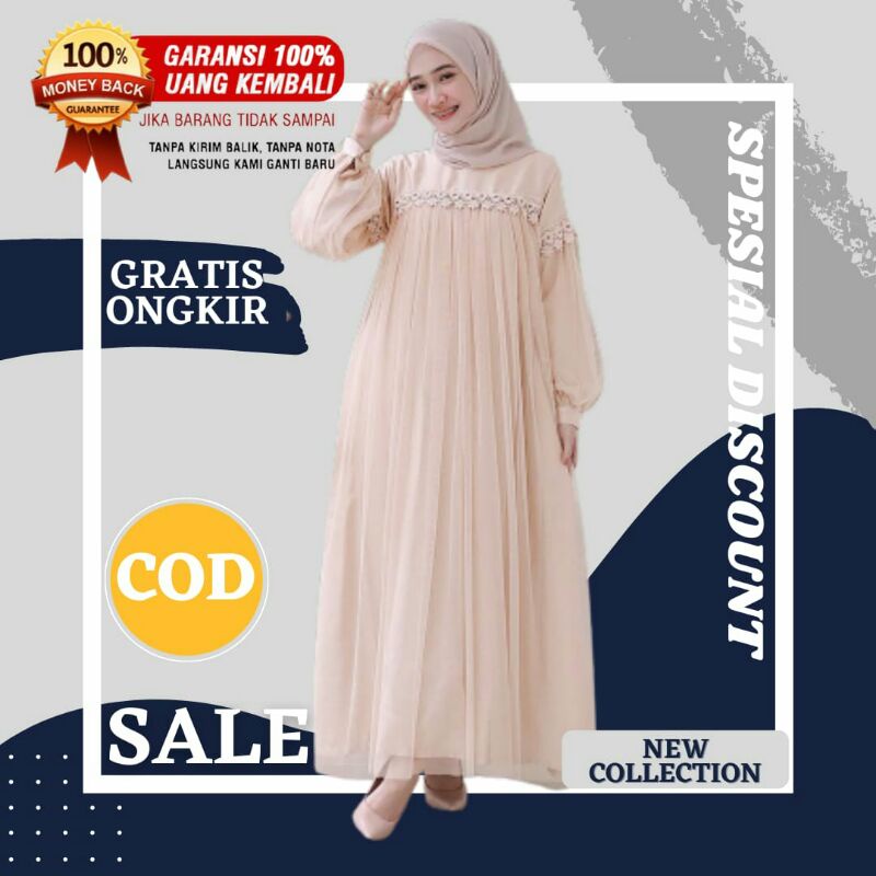 Baju gamis wanita terbaru model pesta kekinian moscrepe polos Gaun Kondangan Busana Muslim laluna dr