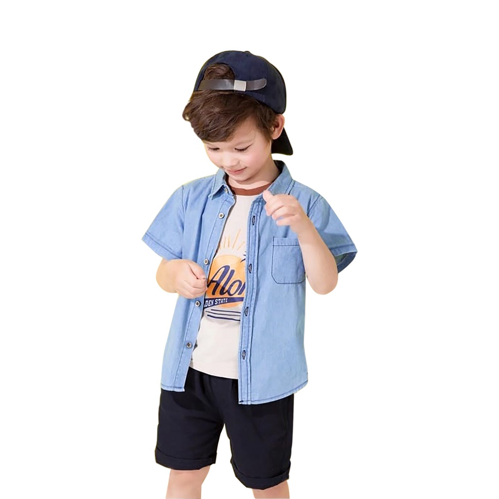 JOSJOLI_STORE/Kemeja Kids Jeans Miko/Pakaian Anak Laki-Laki Lengan Pendek/M L XL XXL