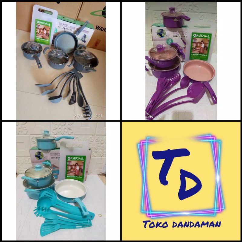 (3kg) panci set 15pcs panci set warna keren murah panci set teflon anti lengket +sutil talenan