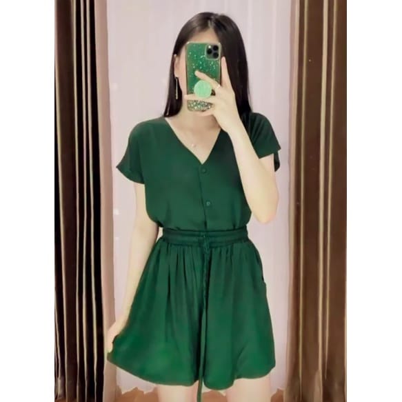 PIYAMA | SETELAN WANITA  | BABYDOLL | BAJU TIDUR WANITA | PIYAMA WANITA | PIYAMA PENDEK-Hijau Botol