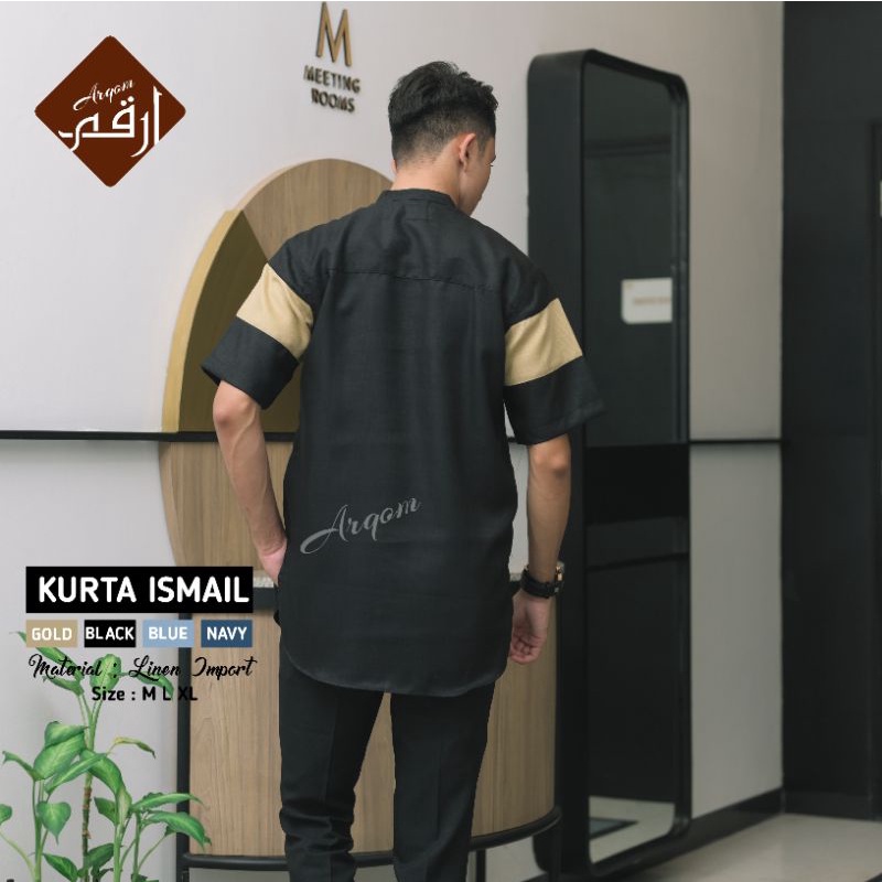 Arqom - Baju koko pria dewasa lengan pendek bahan linen Burberry import