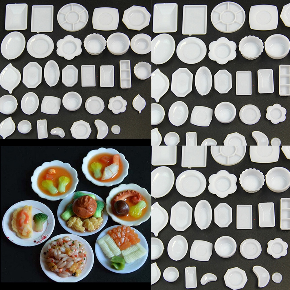 33pcs / set Miniatur Piring Plastik + Garpu + Cangkir + Garpu Untuk Rumah Boneka