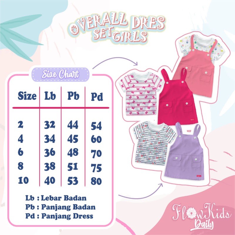 Flowkids Set Overall Anak Perempuan - Setelan Dress Dres Pendek Harian OverAll Usia 2 4 6 8 10 Tahun