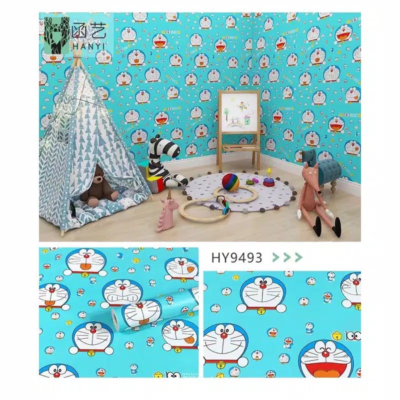 Wallpaper Sticker Dinding Dekor Kamar Anak Kartun Kepala Doraemon Biru