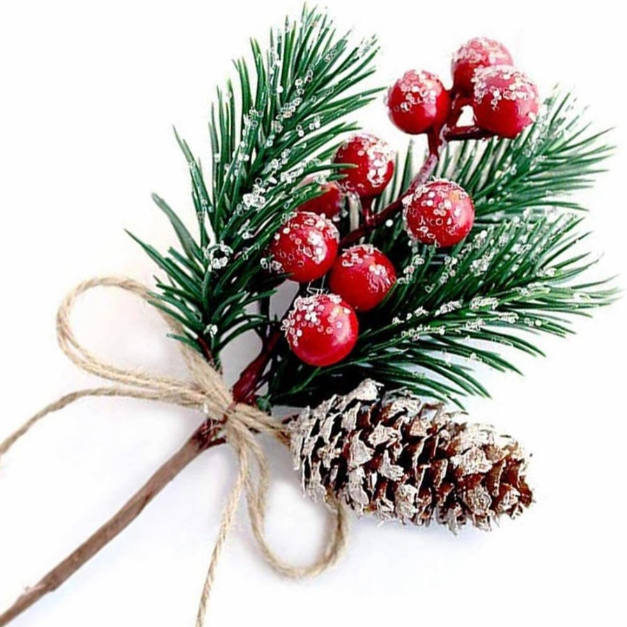 Daun Tangkai Cherry Rustic Dekor Pita Kado Parcel Natal Hiasan Kado