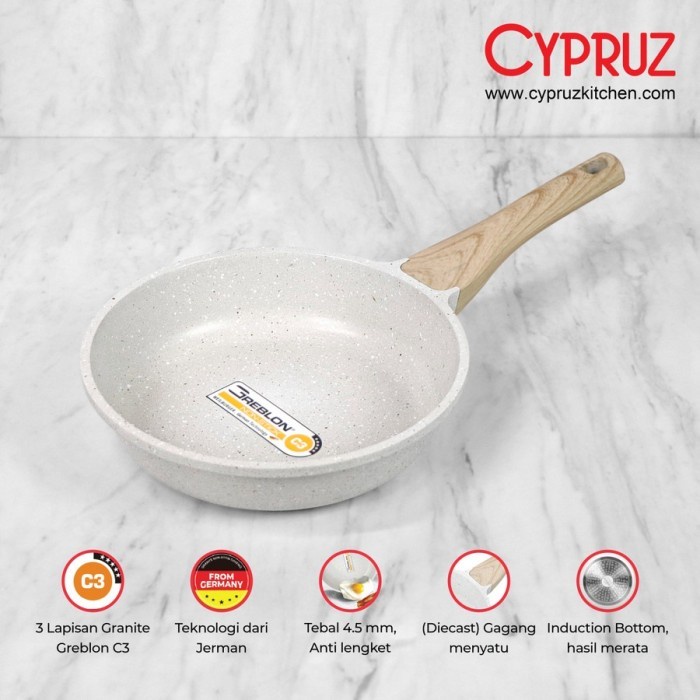 Cypruz Wajan Penggorengan Fry Pan White Granite Die Cast Series 26 cm