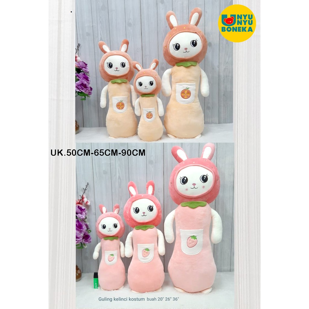 Boneka Guling BIg Kelinci Rabbit Kostum Buah Strawberry Jeruk 65CM Impor Kado Hadiah