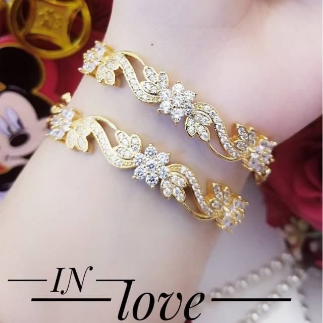 TERLARIS Set Perhiasan Lapis Emas Gelang 1 Pcs Xuping Gold Mewah XP0059 Permata Titanium Modis
