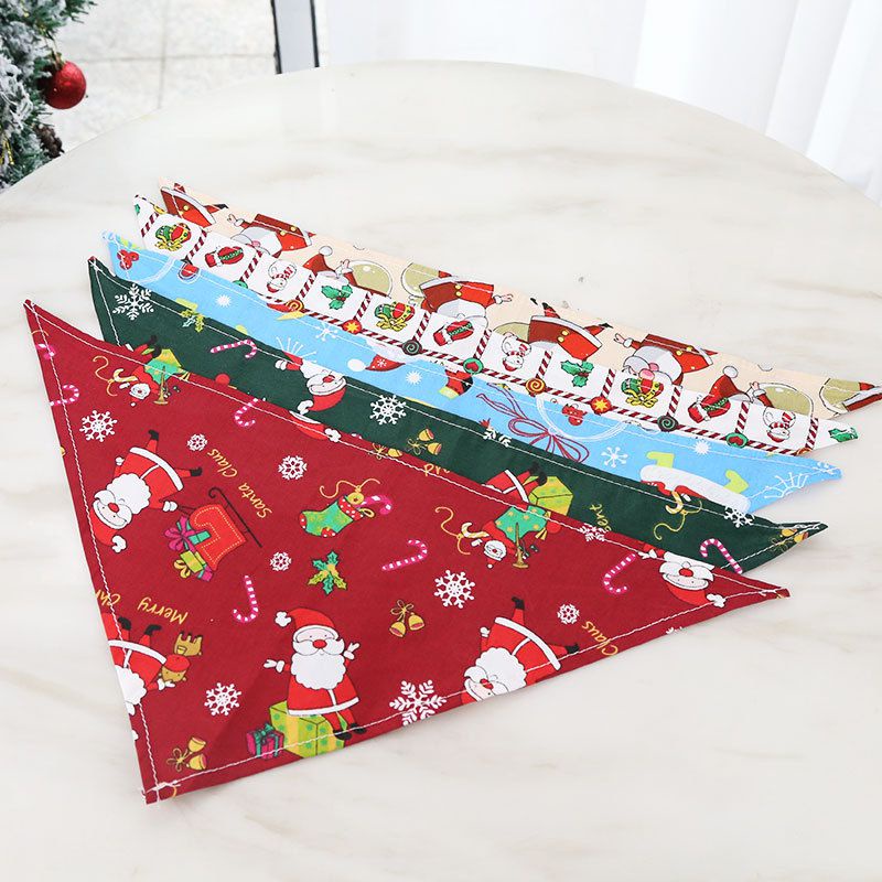 【100% Cotton 】Christmas Dog Bandana Reversible Triangle Bibs Scarf Cat Large Pets Accessories