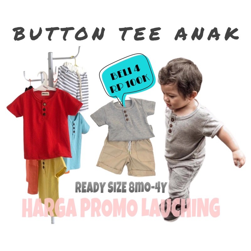 4 PCS BUTTON TEE ANAK POLOS UNISEX / KAOS ANAK LAKI LAKI / BAJU ATASAN BAYI / BAJU ANAK MURAH