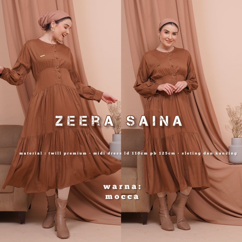 Daster Arab Zeera SAINA Midi Dress Rayon Twill premium Flowy super Klok