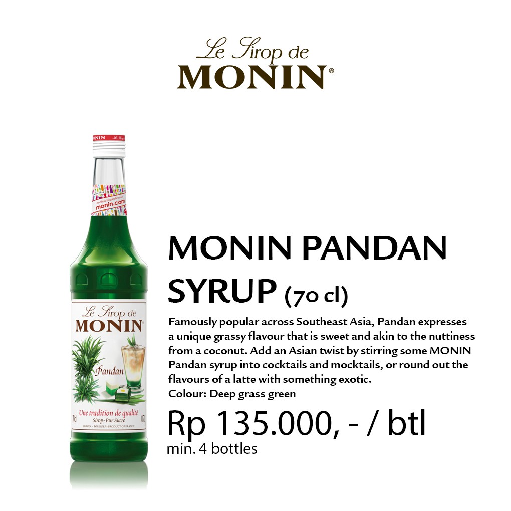 

Monin Syrup Pandan. BACA: PRE ORDER!!!