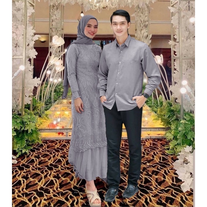 COUPLE GERALDINE / GAMIS BRUKAT DAN KEMEJA MOSCREPE / COUPLE PESTA / COUPLE KONDANGAN / GAMIS MUSLIM /GAMIS JUMBO / GAMIS TILE