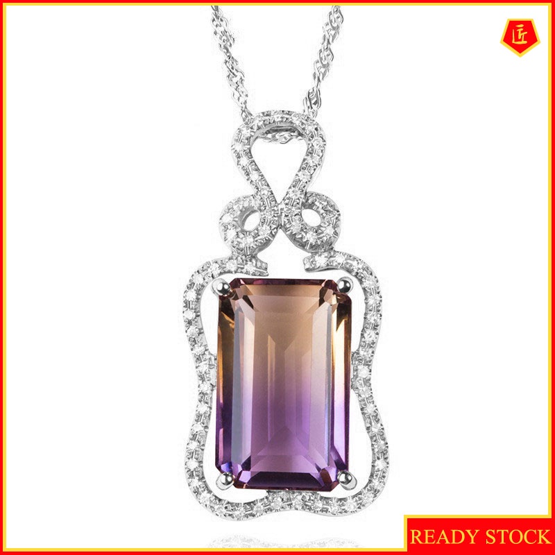 [Ready Stock]Fashion Luxury Inlaid Colored Gemstone Pendant Rose Gold White Gold Necklace