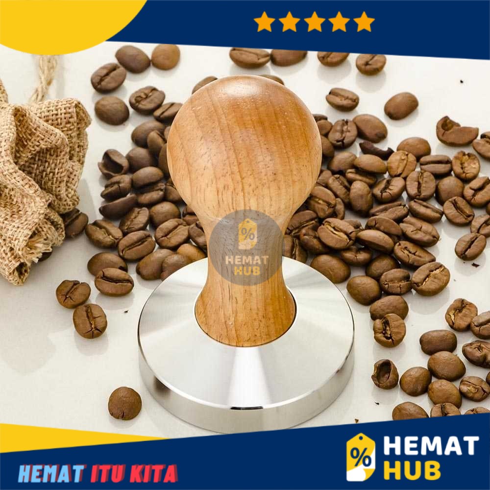 Tamper Kopi Coffee Espresso Tamping Peralatan Perlengkapan Bubuk Stainless Steel Kayu Wood Flat 51mm