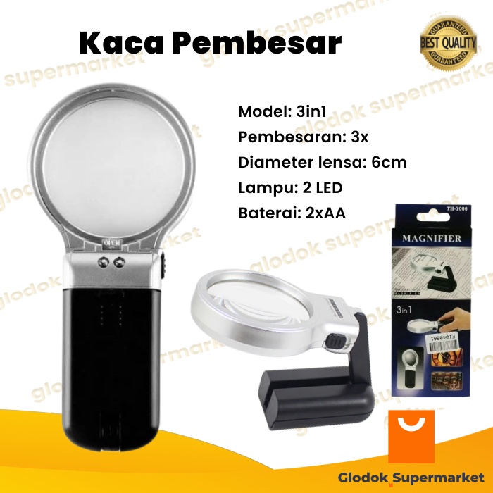 Kaca Pembesar LED 3 in 1 TH7006 Pembesaran 3x Magnifier 3in1 TH-7006