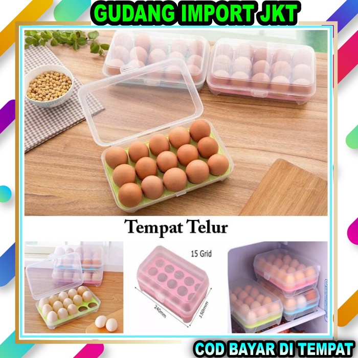 GIJ - Kotak Penyimpanan Telur 15 Sekat Kotak Penyimpanan Telor Egg Storage Box Serbaguna Unik