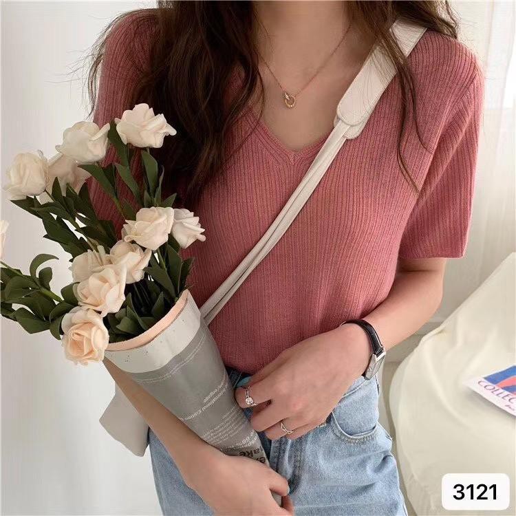 3121 V-neck Top Import Grosir @49 Rajut Import tebal adem stretch / ootd / real pic / baju murah
