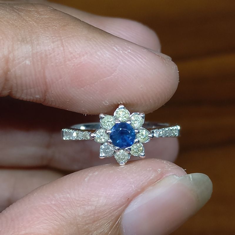 Cincin Cewek Silver Berlian Asli | Batu Blue safir