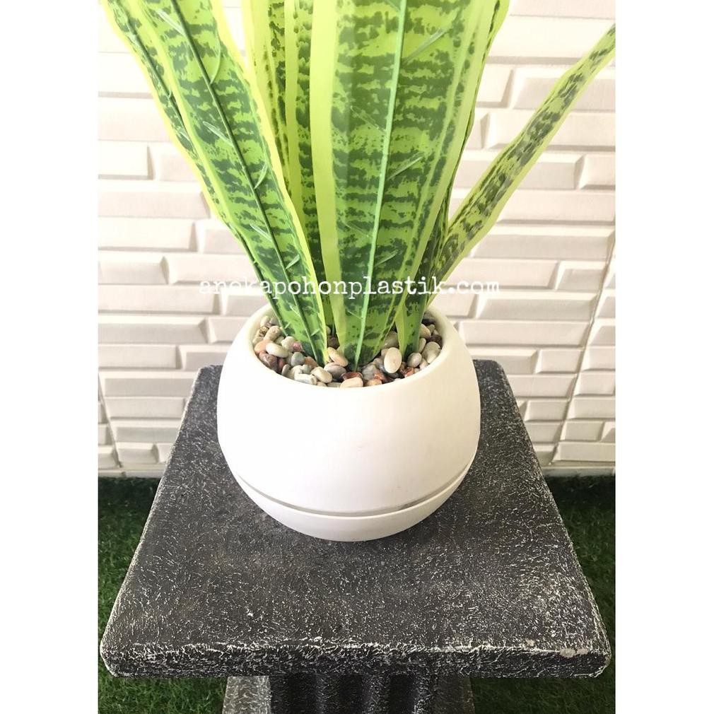 |Terbaru| Pohon Daun Lidah Mertua Hijau Muda Pot Bola Putih Plastik Tanaman Artifisial Dekorasi