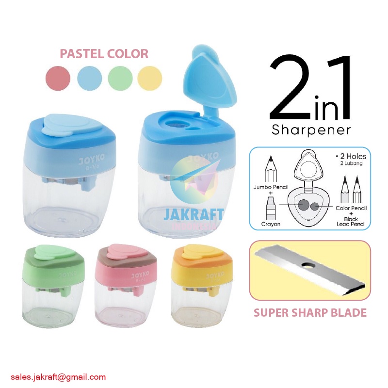 

(1 Pcs) Serutan Rautan Pensil Tong Sampah 2 Lubang 2 IN 1 JOYKO B-166 Pencil Sharpener Tajam