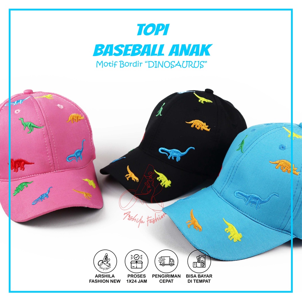 Topi Baseball Anak Laki Laki Perempuan Full Bordir Dino Banyak