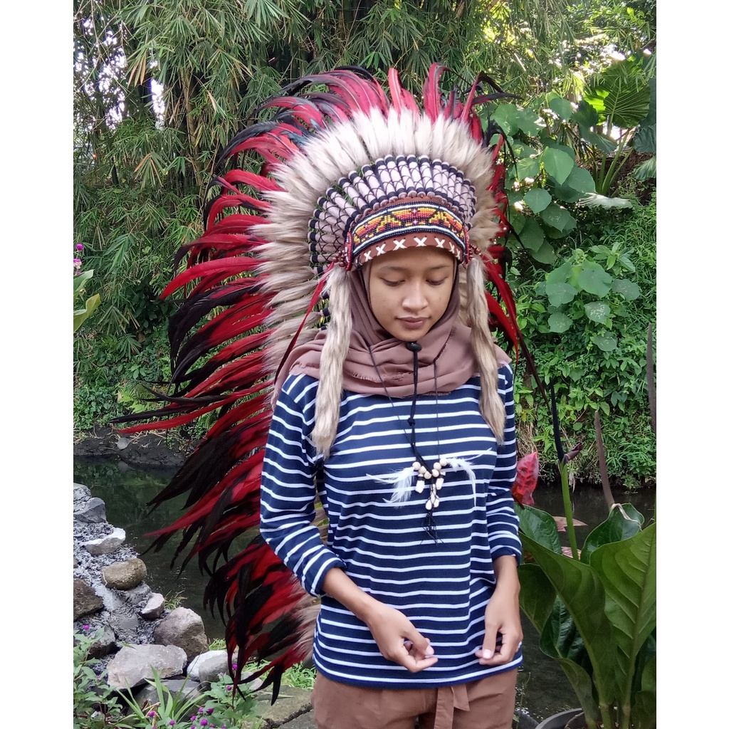 warbonnet/topi indian/topi pesta seni/topi bulu ayam