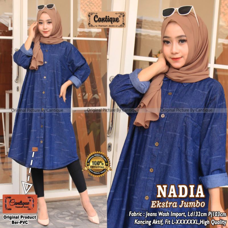 Nadia ekstra jumbo tunik jeans wanita by cantique