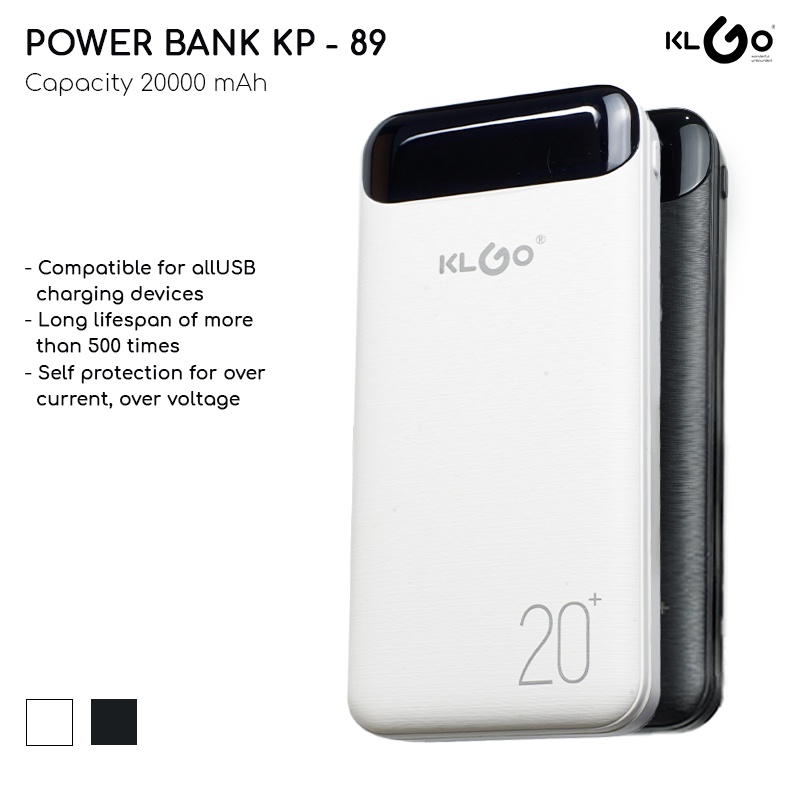 KLGO Powerbank Charger 20.000 mAh + Digital Display Dual Input KP89