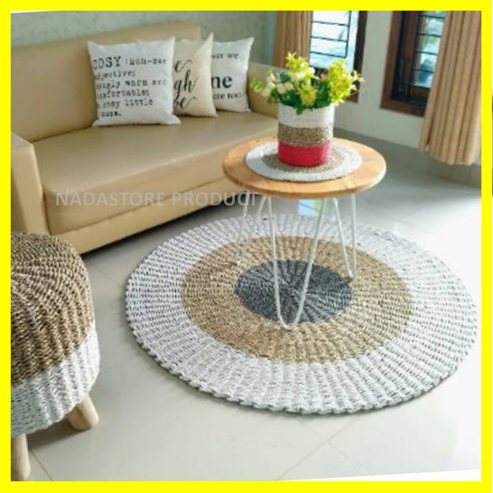 Rug seagrass grey 120 cm / Karpet anyaman / floormats / Keset anyaman Subsidi Ongkir Pulau JAWA