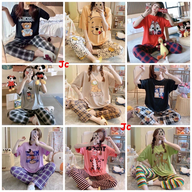 JC- SETELAN BAJU TIDUR PIYAMA WANITA IMPORT CP / Stelan Oversize Korea CP import / Stelan wanita murah import