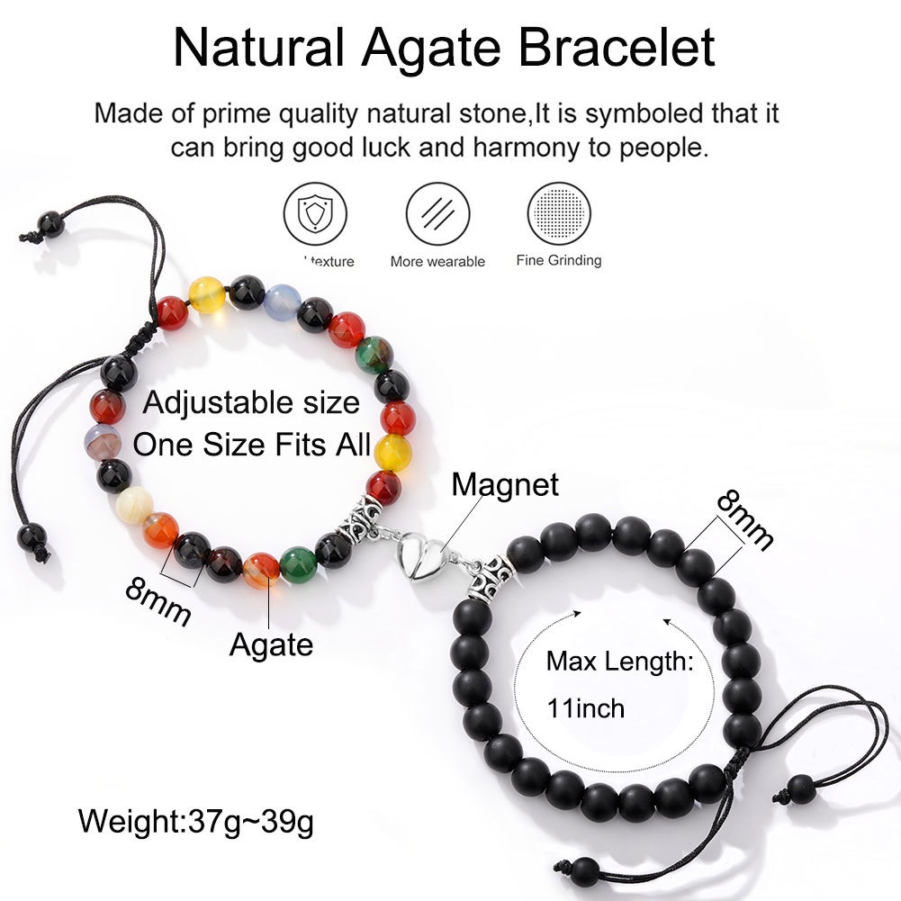 2pcs Gelang Manik-Manik Hati Magnetik Dapat Disesuaikan Untuk Wanita