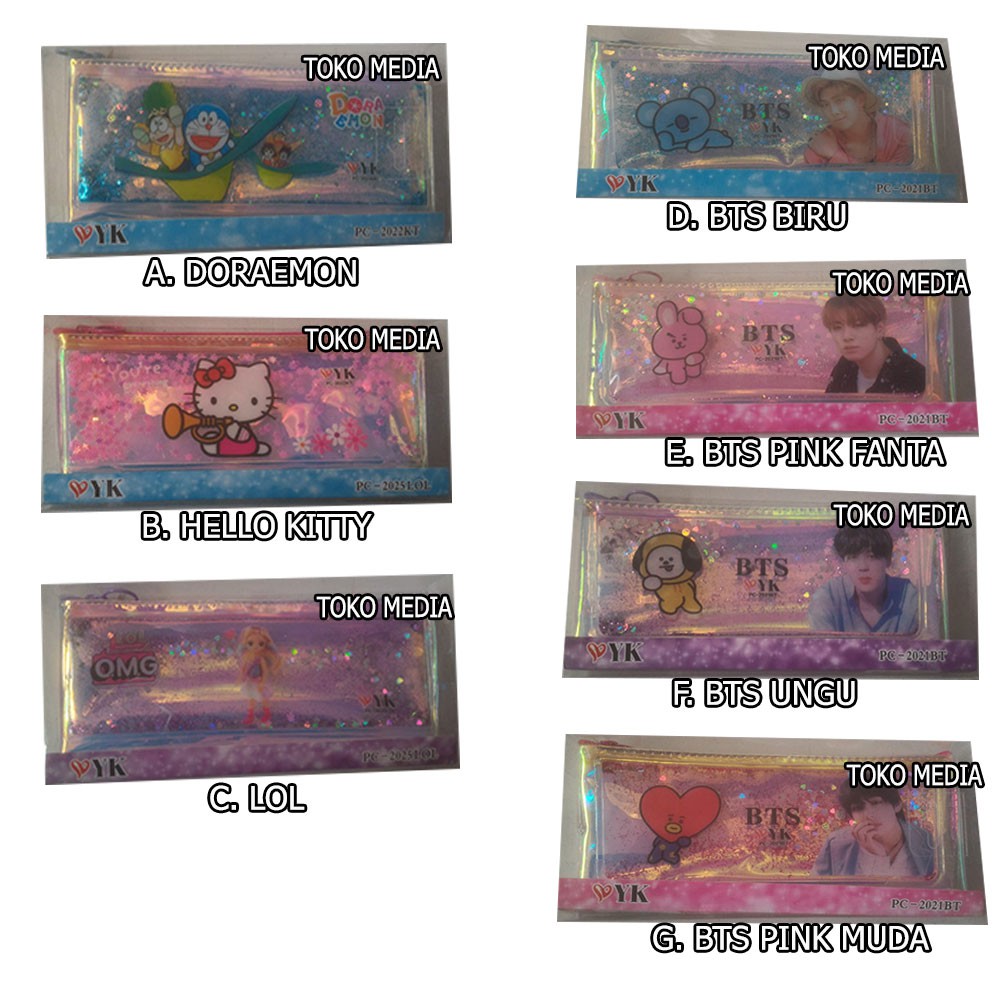 

Tempat Pensil Manik Glitter Air Doraemon Hello Kitty BTS BT2