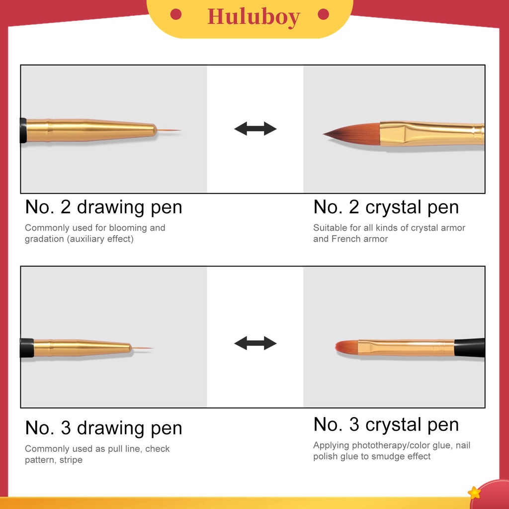 Huluboy Huluboy♡ 3 Pcs / Set Pen Nail Art Dua Sisi Bahan Plastik Untuk Kecantikan