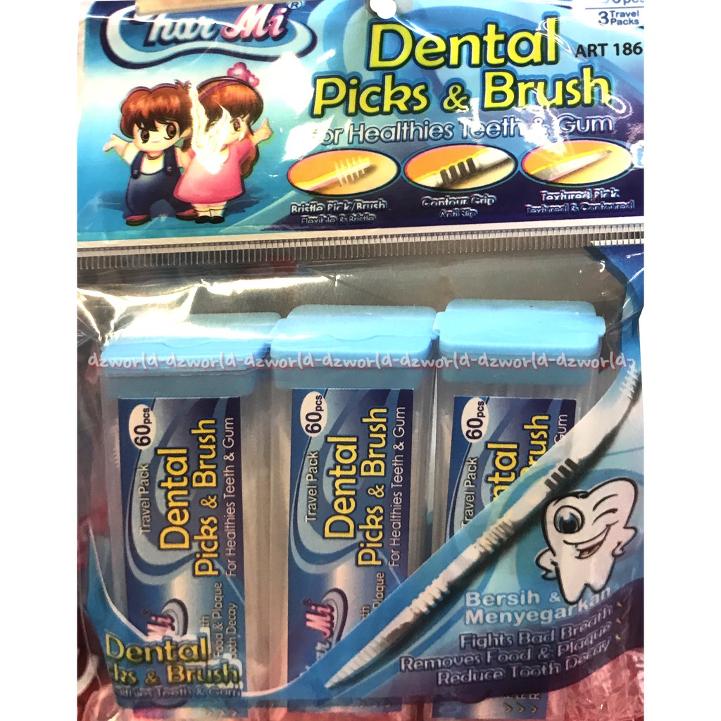 Dental Picks &amp; Brush Char Mi Charmi Art 186 Tusuk Gigi Plastik Sikat Sela Gigi Kecil