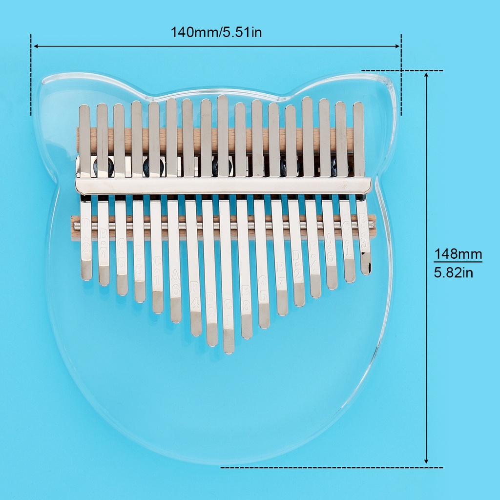 Piano Jempol Kalimba 17 Kunci Bentuk Wajah Kucing Transparan Dengan Tuning Hammer