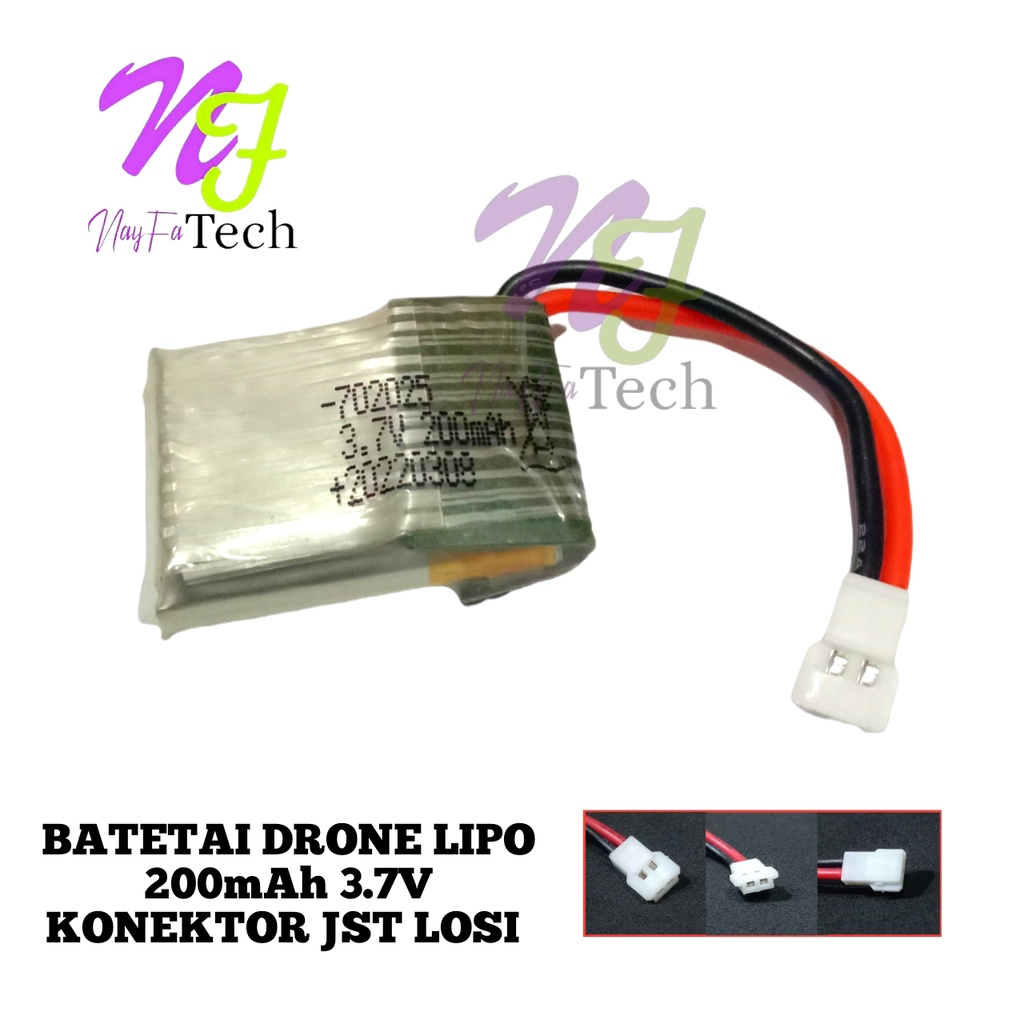 Baterai Drone / Baterai Pesawat / Remot Control LIPO 200mAh 3.7V Konektor JST LOSI
