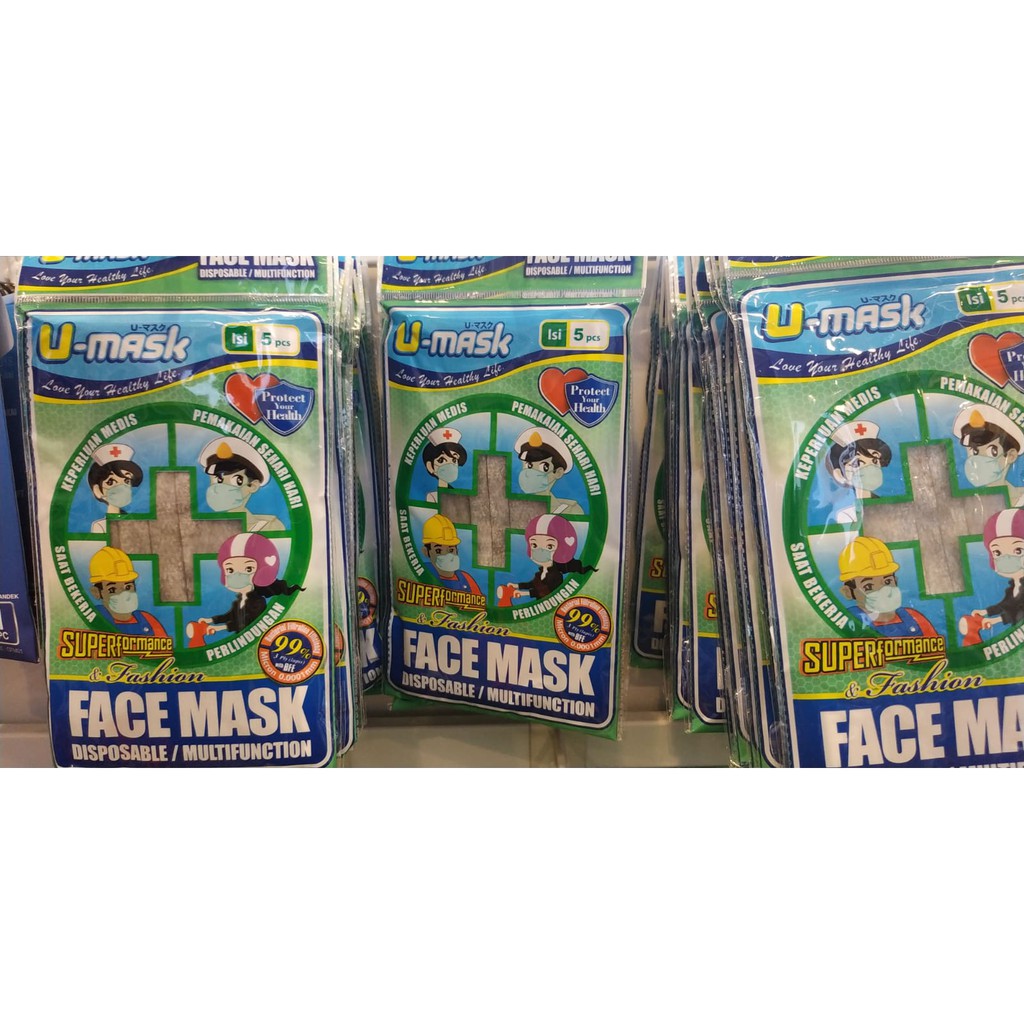  Masker  U Mask Earloop 3ply isi 5pcs warna abu abu Shopee 