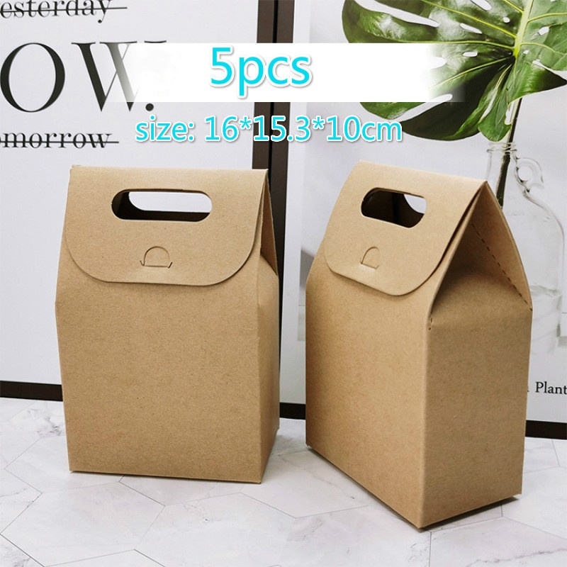 5pcs Kraft Paper Cake Cookie Chocolate Food Packaging Box with Handle Festival Party Gift Wrapping Bag