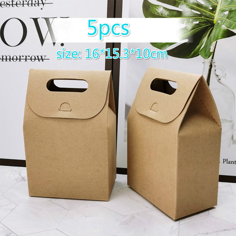 5pcs Kraft Paper Cake Cookie Chocolate Food Packaging Box with Handle Festival Party Gift Wrapping Bag